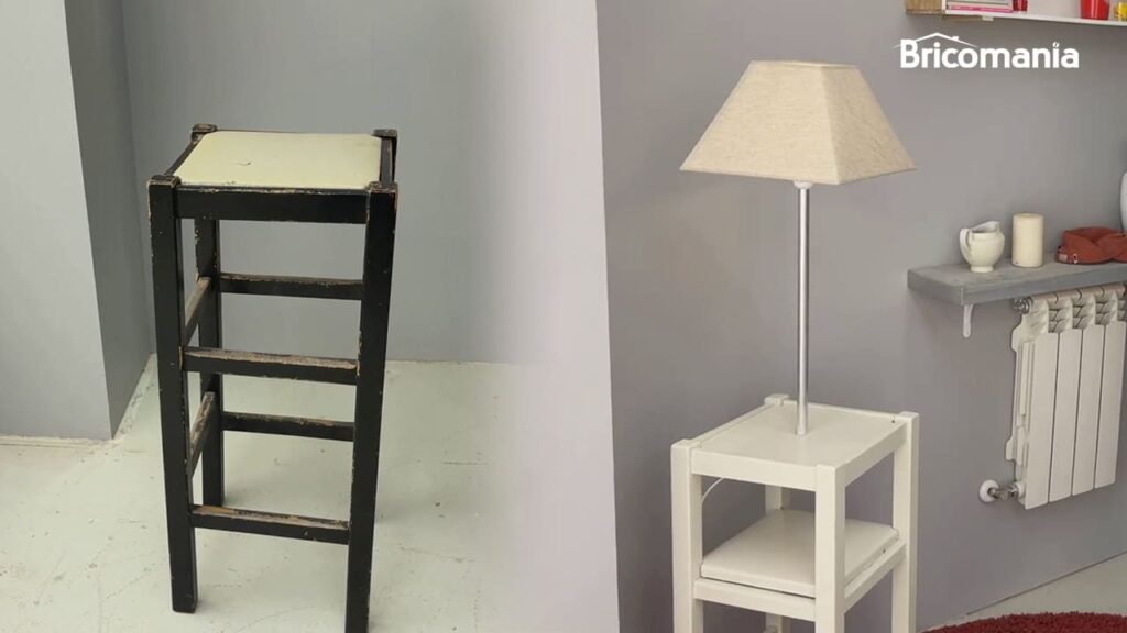 Crea, decora y recicla: Transforma un taburete viejo en una lámpara de pie con mesita